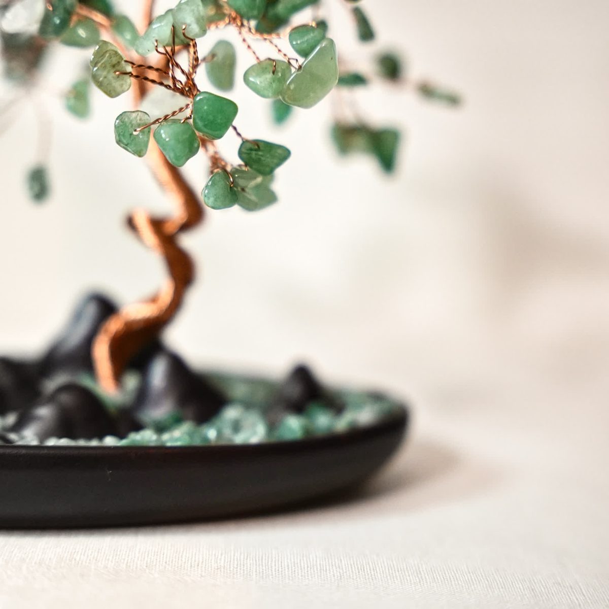 Handmade jade gemstone money tree for feng shui prosperity corner