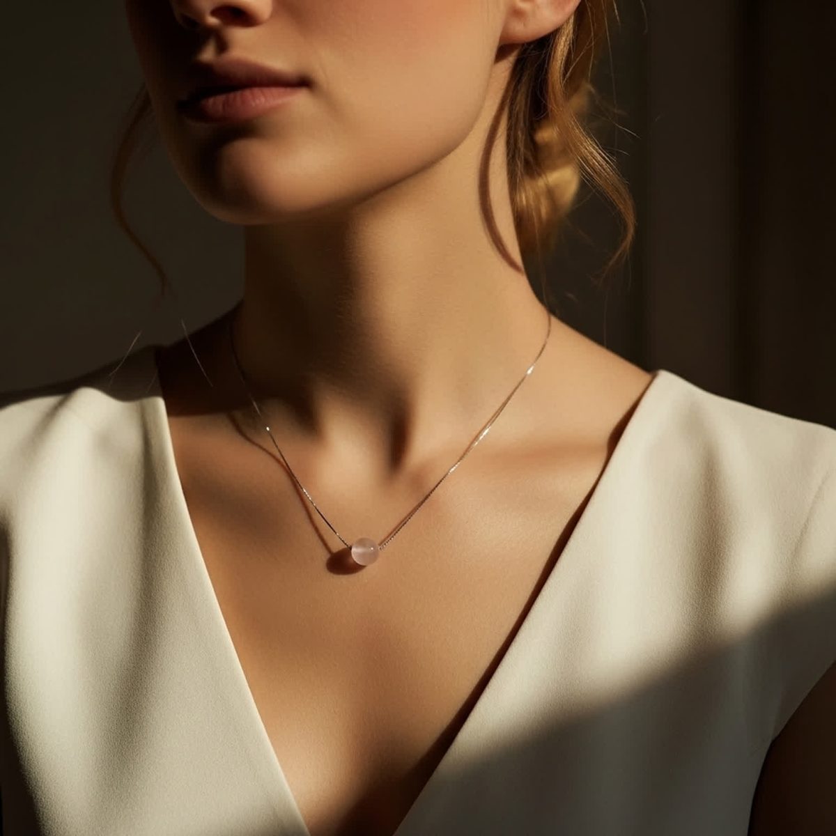 Necklace with rose quartz bead on 925 sterling silver chain